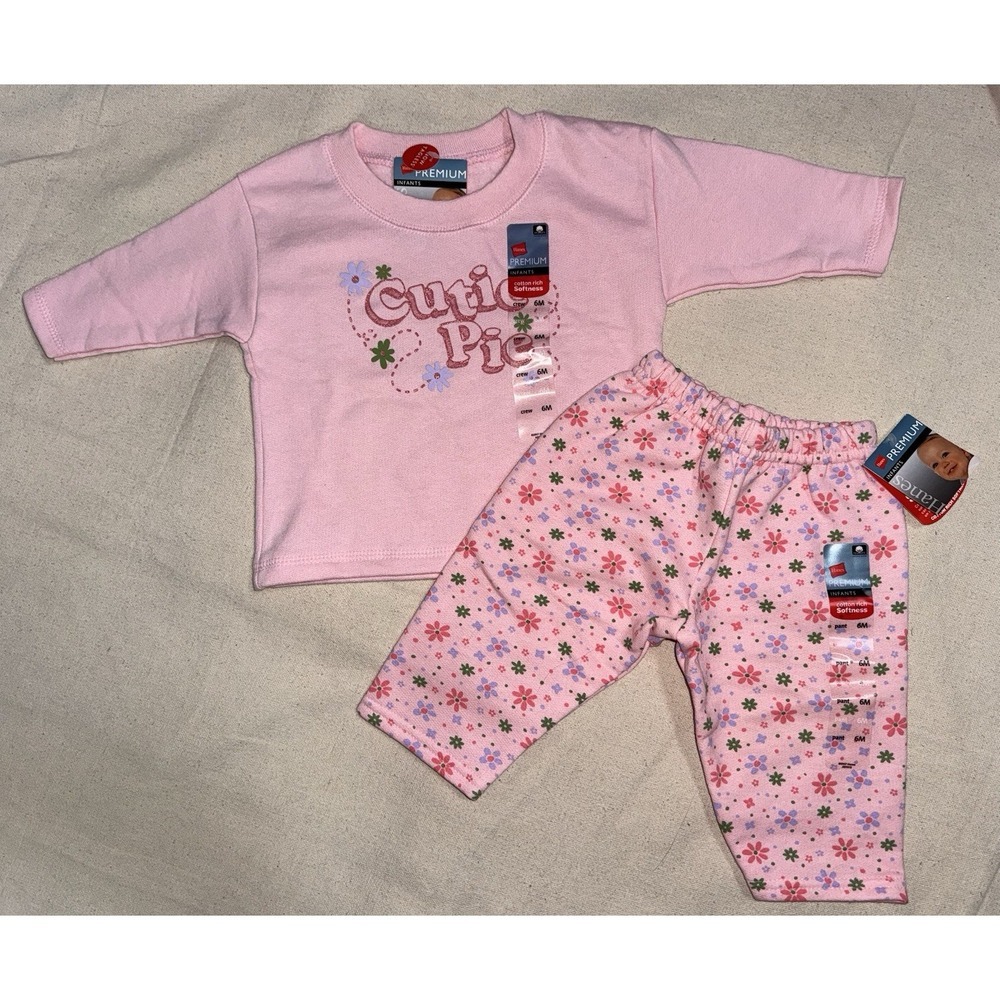 Vintage Hanes‎ Her Way Premium Sweatshirt Pants Girls 6 mo Cutie Pie Pink Outfit